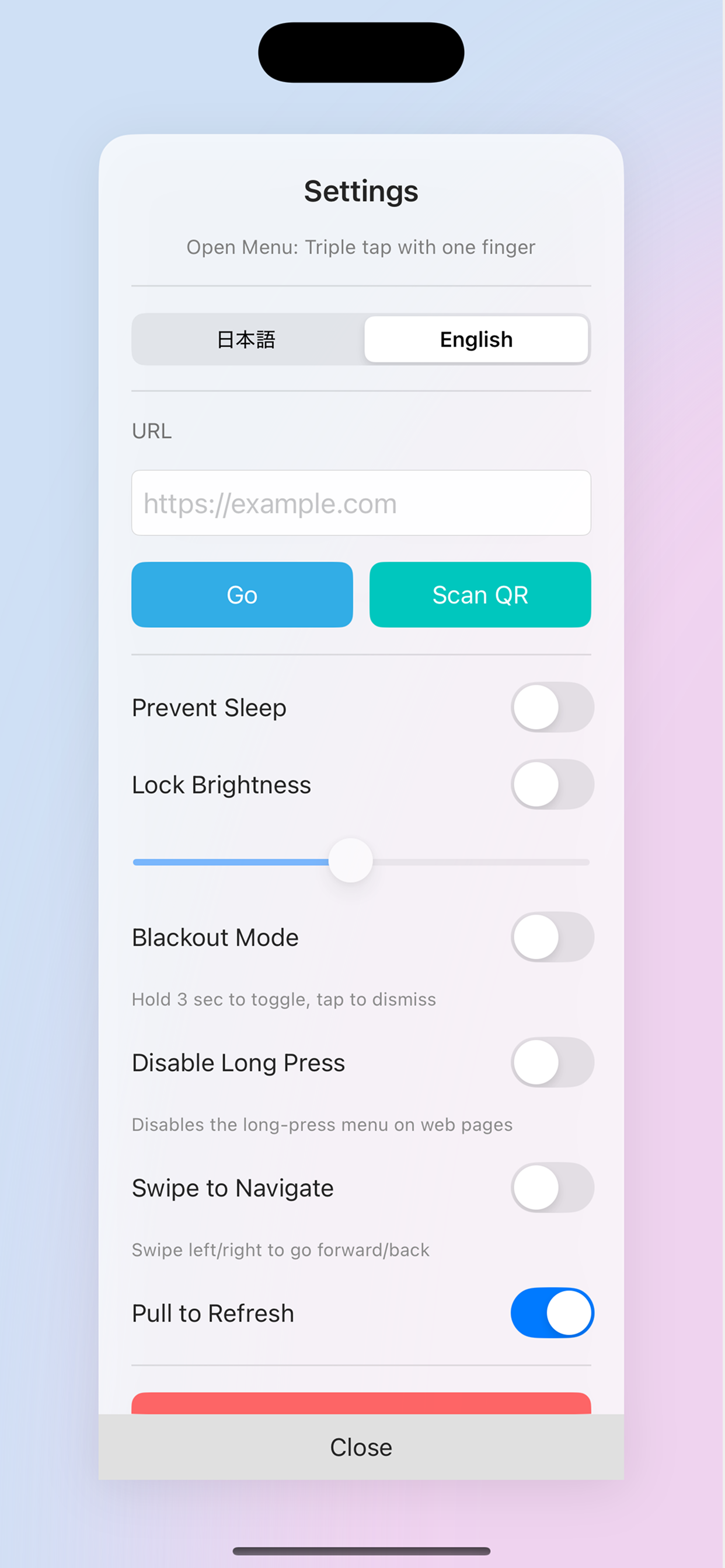 Orvue settings panel
